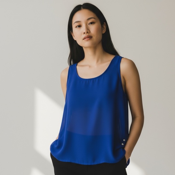 CHLOE K · ROYAL BLUE SHEER SLEEVELESS TOP - SMALL - Picture 2 of 6
